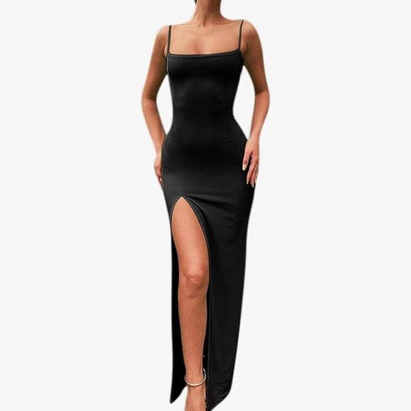 NWT Hebeos Dress Small Spaghetti Strap Backless Thigh-High Slit Bodycon Dress - Picture 1 of 9